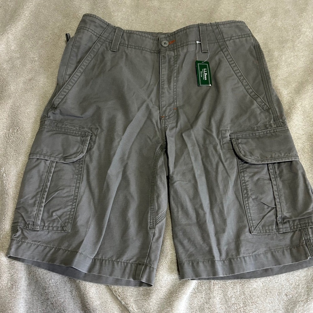 L.L.Bean Cargo Shorts Mens‎ 31 10" Grey Natural Fit Ripstop Cotton
